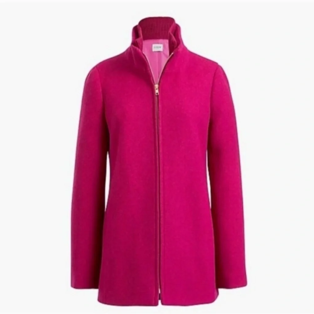 NWOT J. Crew wool blend pea coat in neon plum - Picture 3 of 9